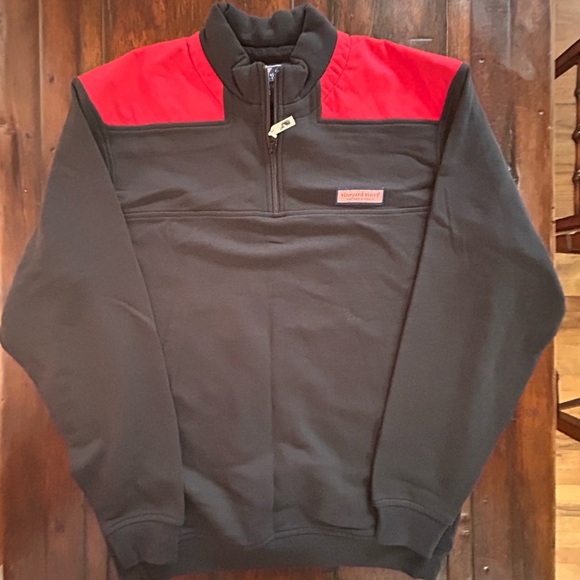 Vineyard Vines Marthas Vineyard 1/4 Zip Pullover Black Red Men's Medium - Picture 1 of 6